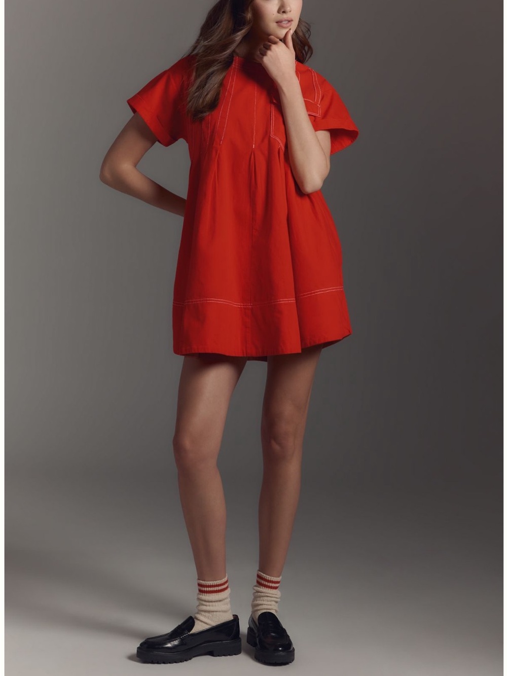 Pilcro Anthropologie
Short-sleeve Denim Mini Swing Dress In Red, size M